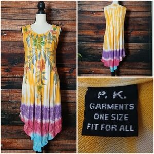 PK Dress One Size Hand Painted Tie Dye Embroidered Cotton Rayon Handkerchief